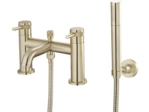 Kyloe Brushed Brass Deck Mounted Bath Shower Mixer